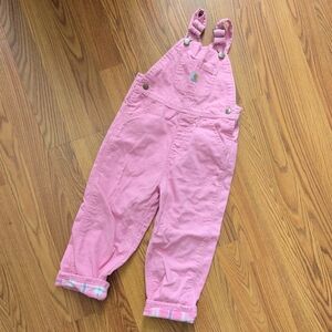 Carhartt Flannel Lined Pink Kids Overalls Workwear Canvas Fall Farmhouse Size 4t